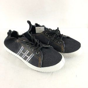 S-3 Womens Sneakers Denim Sequin Lace Up Black 6